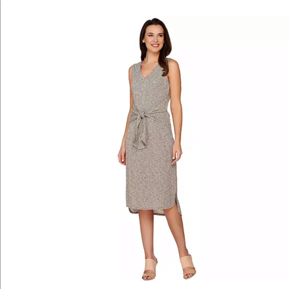 H by Halston Knit Taupe Midi Dress Waist Tie size 10